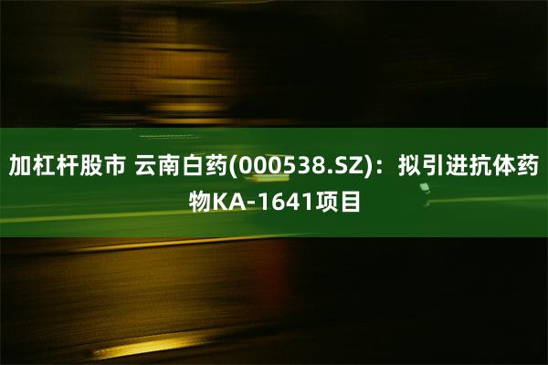 加杠杆股市 云南白药(000538.SZ)：拟引进抗体药物KA-1641项目